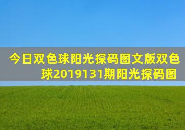 今日双色球阳光探码图文版双色球2019131期阳光探码图