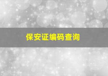 保安证编码查询