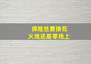 保险丝要接在火线还是零线上