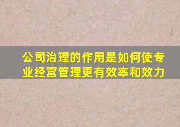 公司治理的作用是如何使专业经营管理更有效率和效力