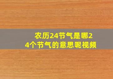 农历24节气是哪24个节气的意思呢视频