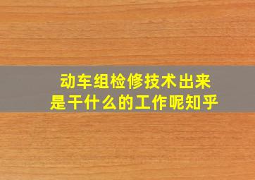 动车组检修技术出来是干什么的工作呢知乎