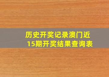 历史开奖记录澳门近15期开奖结果查询表