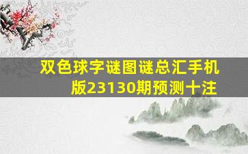 双色球字谜图谜总汇手机版23130期预测十注