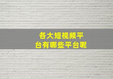 各大短视频平台有哪些平台呢