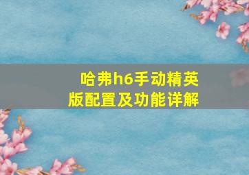 哈弗h6手动精英版配置及功能详解