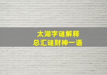 太湖字谜解释总汇谜财神一语