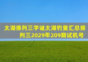 太湖排列三字谜太湖钓叟汇总排列三2029年209期试机号