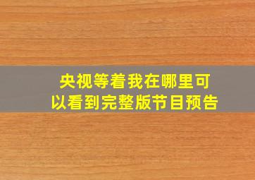 央视等着我在哪里可以看到完整版节目预告