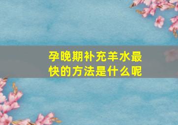 孕晚期补充羊水最快的方法是什么呢