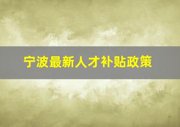 宁波最新人才补贴政策