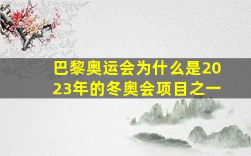 巴黎奥运会为什么是2023年的冬奥会项目之一