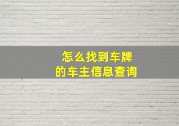 怎么找到车牌的车主信息查询