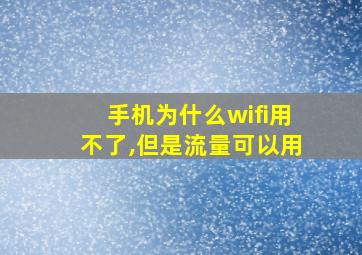 手机为什么wifi用不了,但是流量可以用