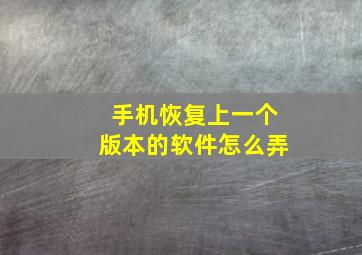 手机恢复上一个版本的软件怎么弄