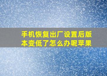 手机恢复出厂设置后版本变低了怎么办呢苹果