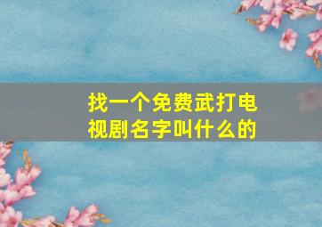 找一个免费武打电视剧名字叫什么的