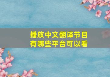 播放中文翻译节目有哪些平台可以看