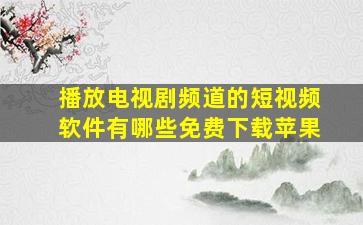 播放电视剧频道的短视频软件有哪些免费下载苹果