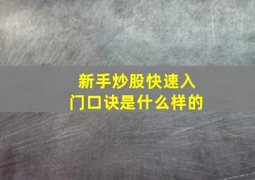 新手炒股快速入门口诀是什么样的