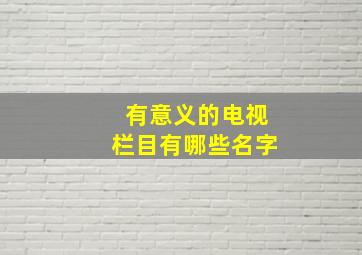 有意义的电视栏目有哪些名字