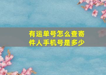 有运单号怎么查寄件人手机号是多少