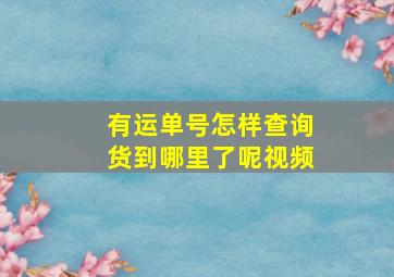 有运单号怎样查询货到哪里了呢视频