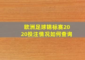 欧洲足球锦标赛2020投注情况如何查询