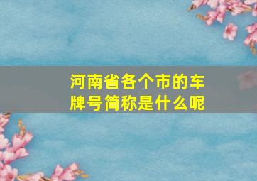 河南省各个市的车牌号简称是什么呢