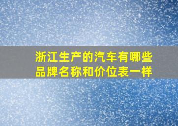 浙江生产的汽车有哪些品牌名称和价位表一样