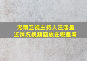 湖南卫视主持人汪涵最近情况视频回放在哪里看