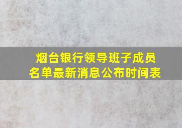 烟台银行领导班子成员名单最新消息公布时间表