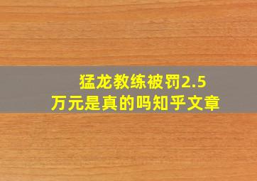 猛龙教练被罚2.5万元是真的吗知乎文章