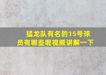 猛龙队有名的15号球员有哪些呢视频讲解一下