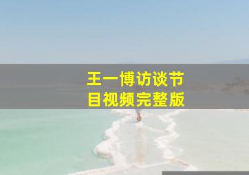 王一博访谈节目视频完整版