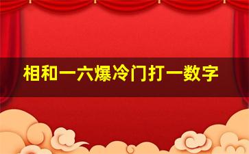 相和一六爆冷门打一数字