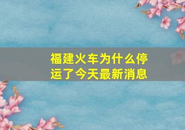 福建火车为什么停运了今天最新消息