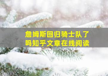 詹姆斯回归骑士队了吗知乎文章在线阅读