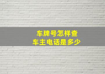 车牌号怎样查车主电话是多少