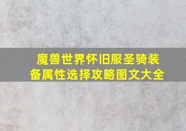 魔兽世界怀旧服圣骑装备属性选择攻略图文大全