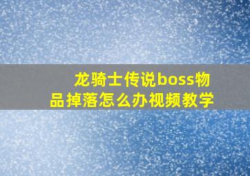 龙骑士传说boss物品掉落怎么办视频教学